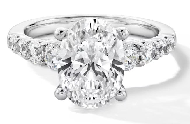 3-3/4 CT. T.W. Oval Certified Lab-Grown Diamond Graduated Shank Engagement Ring in 14K White Gold (I/SI2)