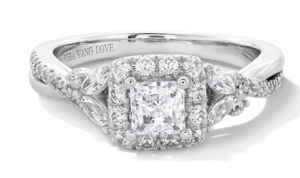 Vera Wang Love Collection 1 CT. T.W. Princess-Cut Diamond Frame Twist Shank Engagement Ring in 14K White Gold