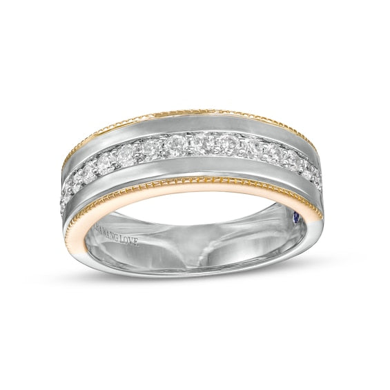 Vera Wang Men's 5/8 CT. T.W. Diamond Vintage-Style Wedding Band in 14K Two-Tone Gold