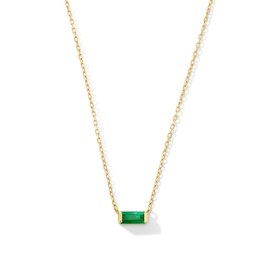 Baguette-Cut Emerald Sideways Solitaire Necklace in 10K Gold - 16â€