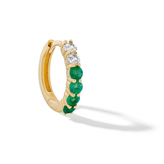 Green Chalcedony, Emerald and White Sapphire Ombré Single Hoop Earring in 14K Gold
