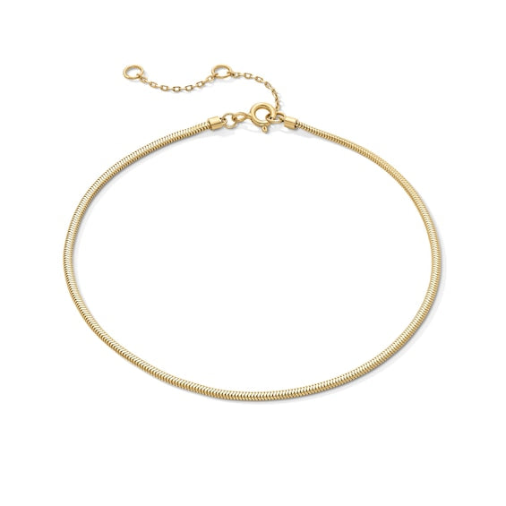 1.6mm Snake Chain Anklet in Solid Sterling Silver with 18K Gold Plate - 10.5"