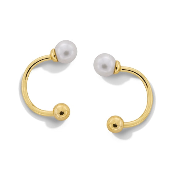 4.0mm Freshwater Cultured Pearl and Bead U-Hoop Earrings in Sterling Silver with 18K Gold Plate