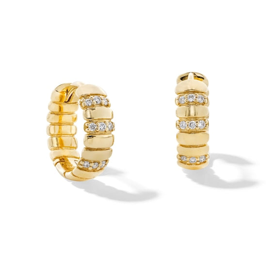 1/15 CT. T.W. Lab-Grown Diamond Striated Hoop Earrings in 10K Gold