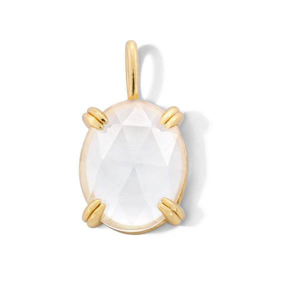 Elongated Oval White Topaz Solitaire Necklace Charm in Sterling Silver with 18K Gold Plate