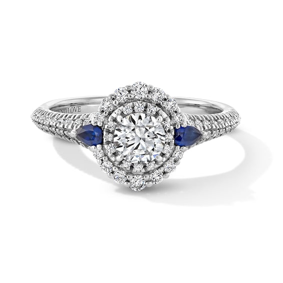 Vera Wang Love Collection 3/4 CT. T.W. Diamond and Blue Sapphire Double Frame Engagement Ring in 14K White Gold
