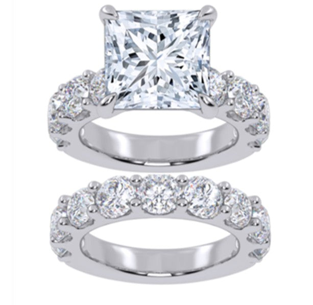 Lab Grown Diamond 10 C.T. TW 14K White Gold 5 C.T. Center Princess Cut Bridal Set F/VS2