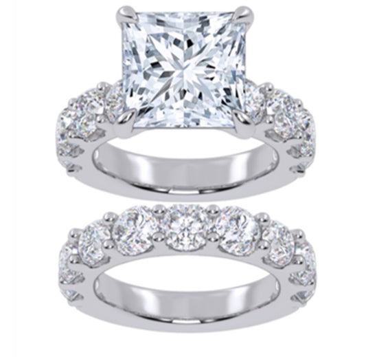 Lab Grown Diamond 10 C.T. TW 14K White Gold 5 C.T. Center Princess Cut Bridal Set F/VS2