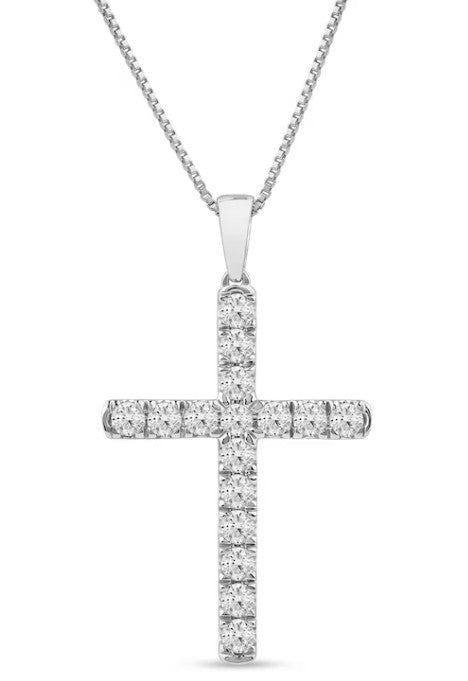 1 CT. T.W. Certified Lab-Grown Diamond Cross Pendant in 14K White Gold (F/SI2)