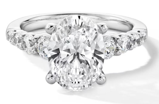 3-3/4 CT. T.W. Oval Certified Lab-Grown Diamond Graduated Shank Engagement Ring in 14K White Gold (I/SI2)