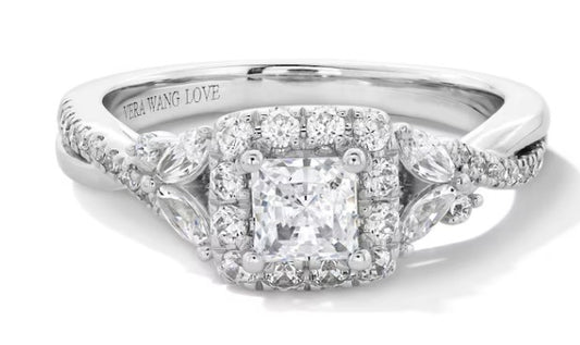 Vera Wang Love Collection 1 CT. T.W. Princess-Cut Diamond Frame Twist Shank Engagement Ring in 14K White Gold