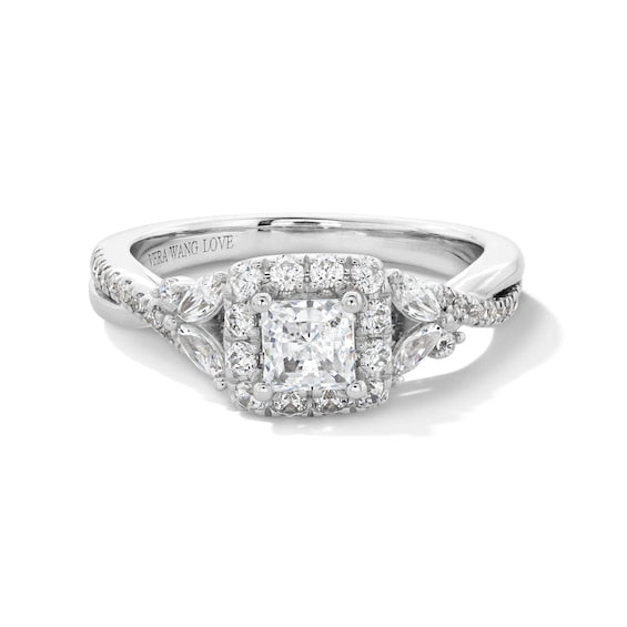 Vera Wang Love Collection 1 CT. T.W. Princess-Cut Diamond Frame Twist Shank Engagement Ring in 14K White Gold