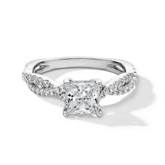 1-3/8 CT. T.W. Certified Princess-Cut Lab-Grown Diamond Twist Shank Engagement Ring in 14K White Gold (I/SI2)