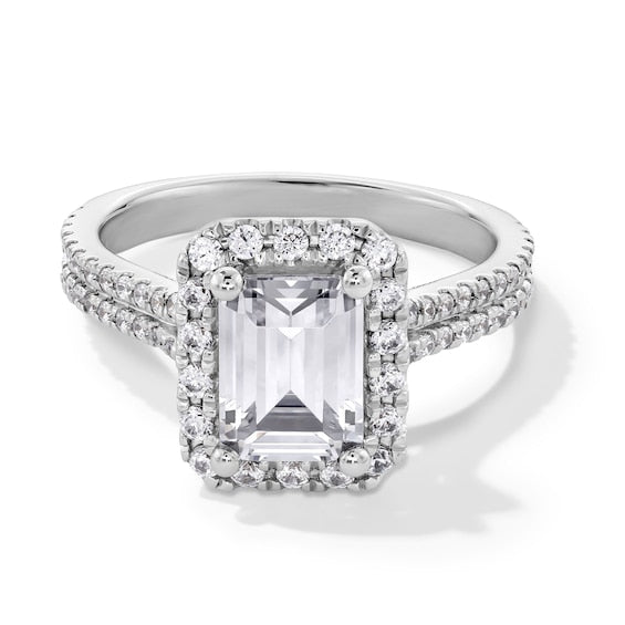 2-5/8 CT. T.W. Emerald-Cut Certified Lab-Grown Diamond Frame Double Row Engagement Ring in 14K White Gold (F/SI2)