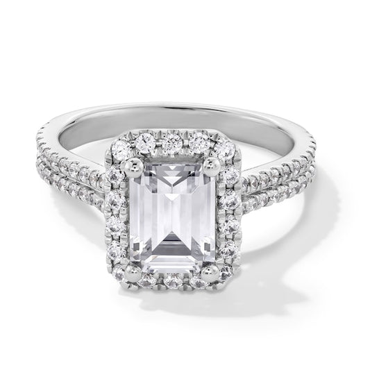 2-5/8 CT. T.W. Emerald-Cut Certified Lab-Grown Diamond Frame Double Row Engagement Ring in 14K White Gold (F/SI2)