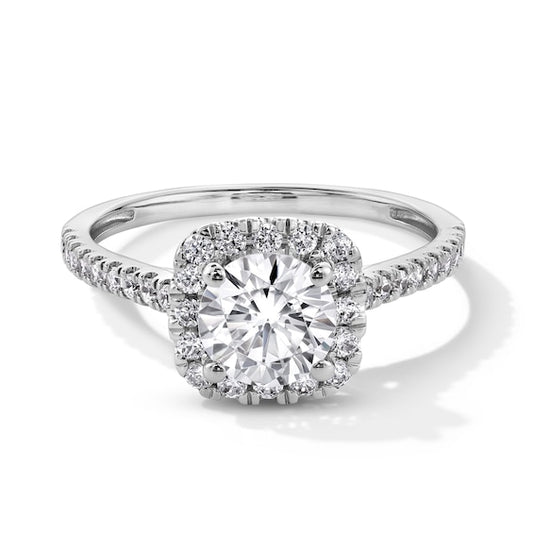 1-1/2 CT. T.W. Certified Lab-Grown Diamond Cushion-Shaped Frame Engagement Ring in 14K White Gold (F/SI2)