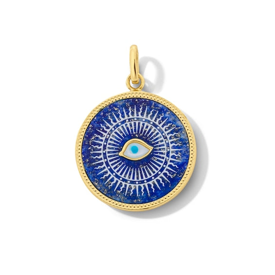 Sodalite and Mother-of-Pearl Evil Eye Medallion Necklace Charm in Sterling Silver with 18K Gold Plate