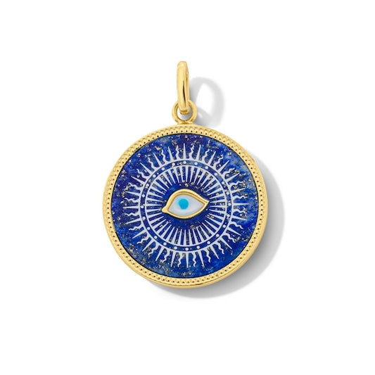 Sodalite and Mother-of-Pearl Evil Eye Medallion Necklace Charm in Sterling Silver with 18K Gold Plate