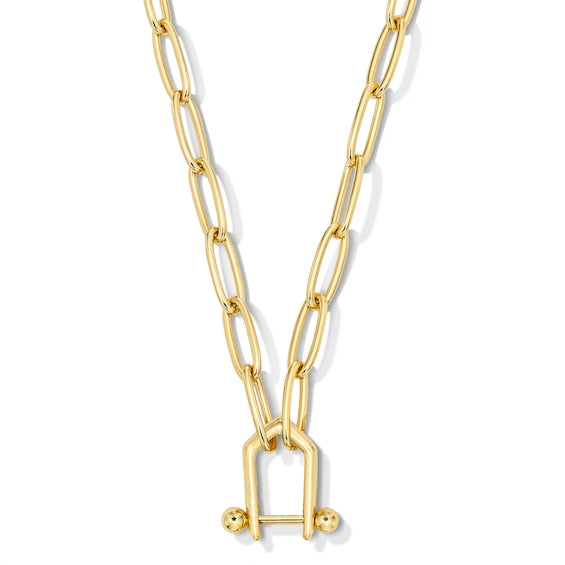 8.5mm Paper Clip Stirrup Chain Necklace in Solid Sterling Silver with 18K Gold Plate