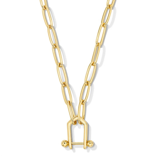 8.5mm Paper Clip Stirrup Chain Necklace in Solid Sterling Silver with 18K Gold Plate