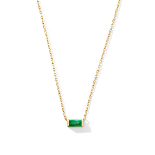 Baguette-Cut Emerald Sideways Solitaire Necklace in 10K Gold - 16â€