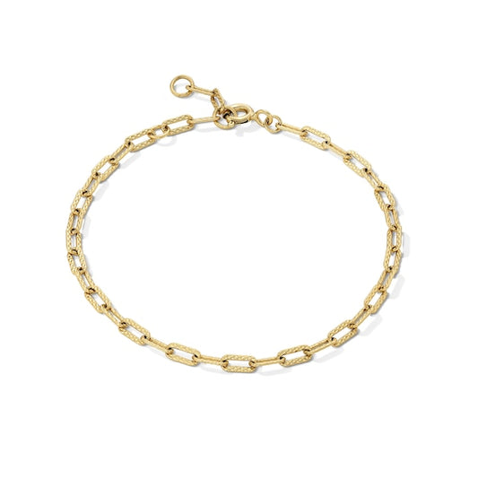 2.5mm Textured Paper Clip Chain Bracelet in Solid Sterling Silver with 18K Gold Plate