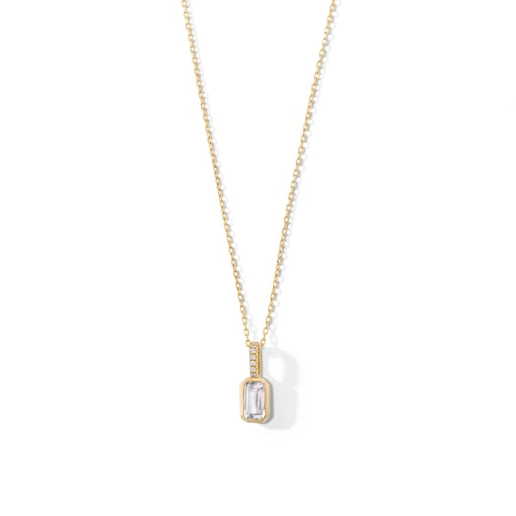 Emerald-Cut Moonstone and Lab-Grown Diamond Accent Pendant in 10K Gold