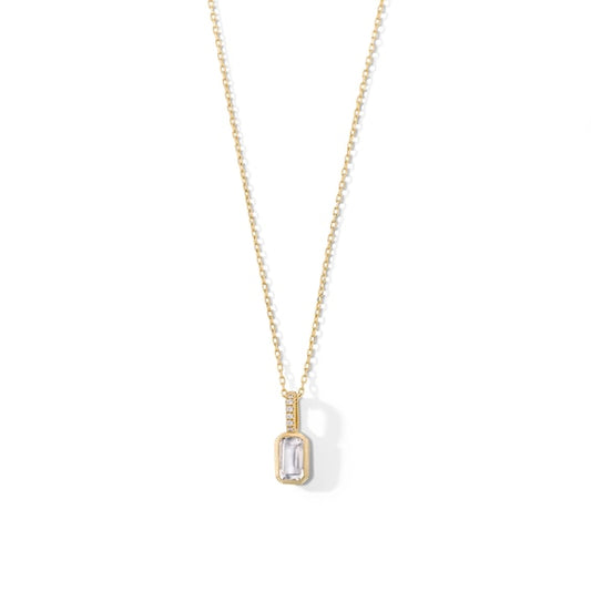 Emerald-Cut Moonstone and Lab-Grown Diamond Accent Pendant in 10K Gold