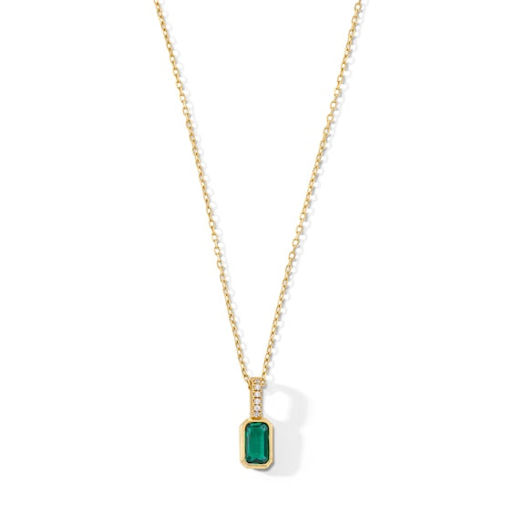Emerald-Cut Emerald and White Sapphire Pendant in Sterling Silver with 18K Gold Plate