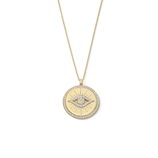1/4 CT. T.W. Lab-Grown Diamond Evil Eye Medallion Pendant in Sterling Silver with 18K Gold Plate