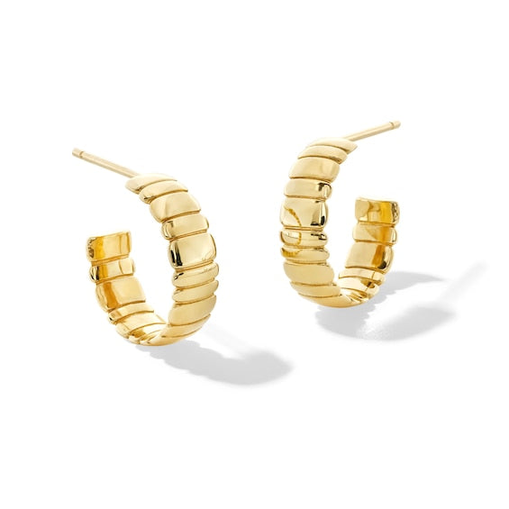 19.1mm Striated J-Hoop Earrings in 10K Gold
