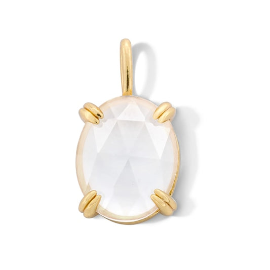 Elongated Oval White Topaz Solitaire Necklace Charm in Sterling Silver with 18K Gold Plate