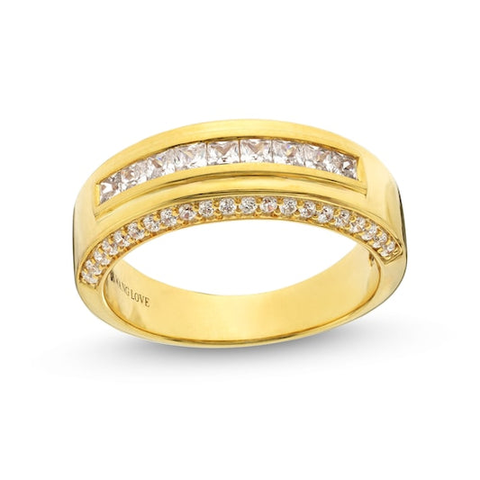 Vera Wang Love Collection Men's 1 CT. T.W. Square-Cut Diamond Nine Stone Anniversary Band in 14K Gold