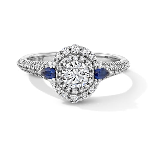 Vera Wang Love Collection 3/4 CT. T.W. Diamond and Blue Sapphire Double Frame Engagement Ring in 14K White Gold