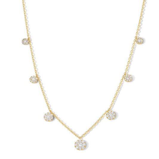 1 CT. T.W. Certified Lab-Grown Multi-Diamond Dangle Station Necklace in 10K Gold (F/VS2)